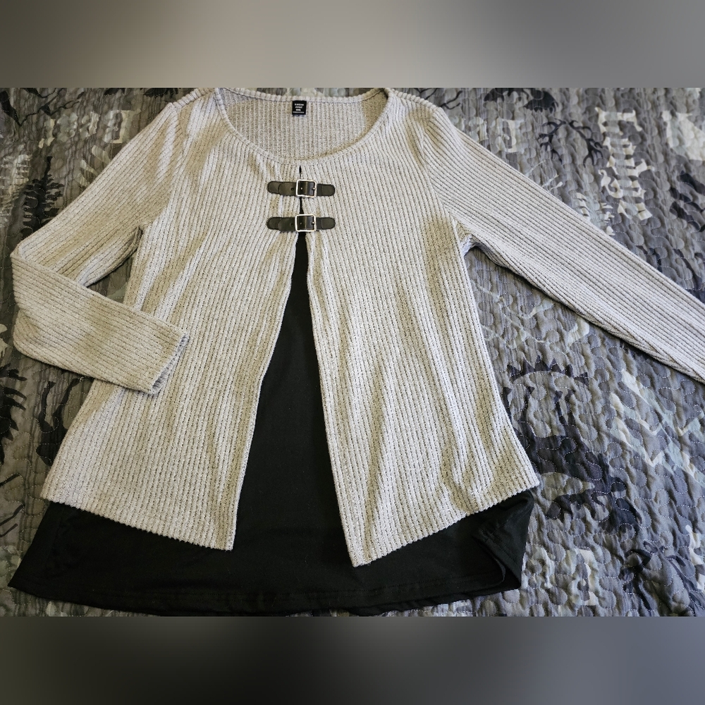 SHEIN Gray Ribbed Knitwear Shirt 0xl
